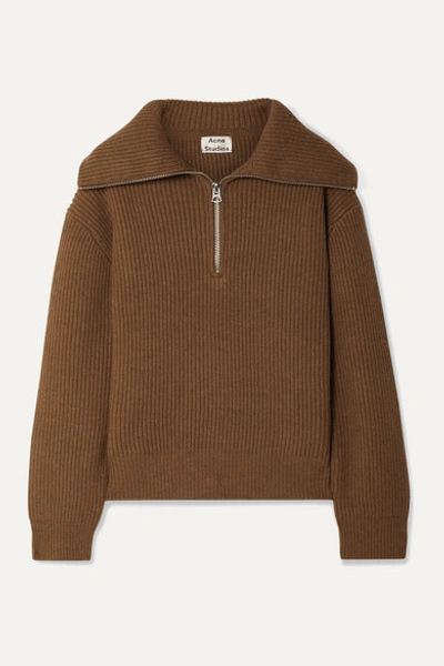 Acne Studios Kelanie Zipped Roll-neck Wool-blend Sweater In Brown