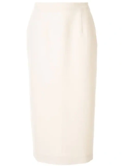 Alessandra Rich Wool-blend Bouclé Pencil Skirt In White