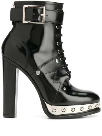 Alexander Mcqueen 125mm Studded Leather Ankle Boots In Black