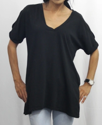 Coin 1804 Womens Elbow Sleeve V-neck Dolman T-shirt In Black