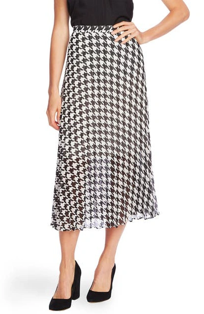 Vince Camuto Houndstooth Asymmetrical Midi Skirt In Rich Black