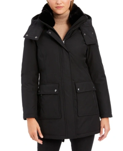 Calvin Klein Faux-fur-trim Hooded Parka Coat In Black