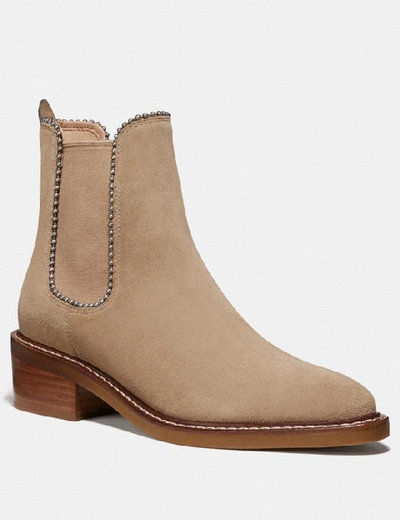 Coach Bowery Bead-trim Suede Chelsea Boots In Beige