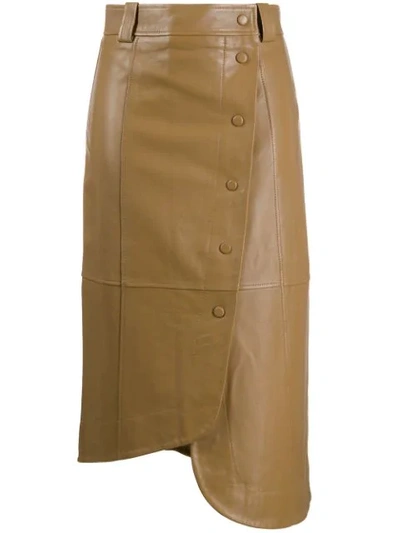 Ganni Asymmetric Leather Wrap Skirt In Beige