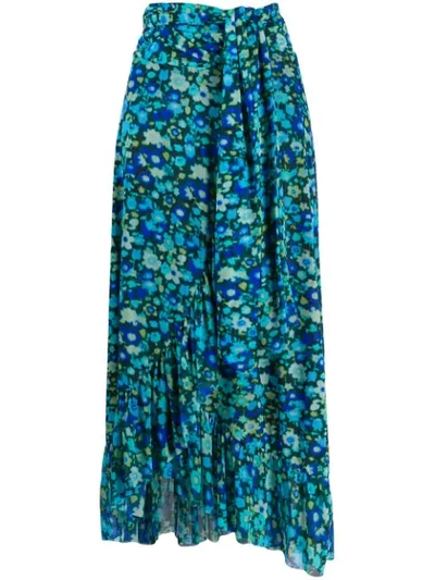 Ganni Floral Print Midi Skirt In Blue