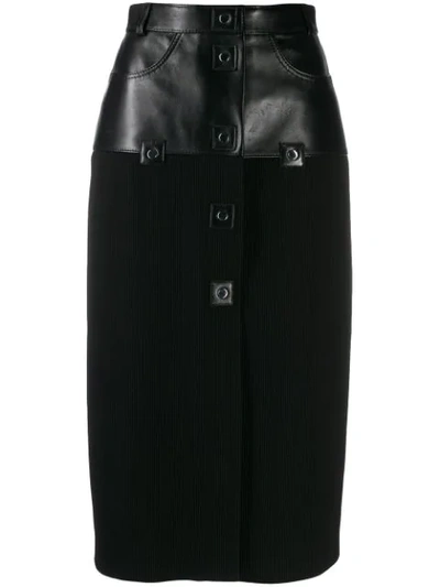Christopher Kane Ribbed Jersey Leather Skirt In Black