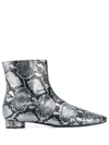 Balenciaga Oval Block-heel Snakeskin-embossed Leather Ankle Boots In Silver