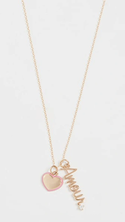 Alison Lou 14k Puffy Heart & Amour Charm Necklace In Yellow Gold
