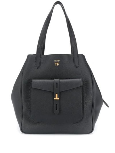 Tom Ford T Medium Textured-leather Tote In Black