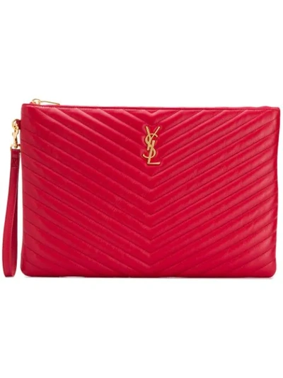 Saint Laurent Monogram Clutch In Red