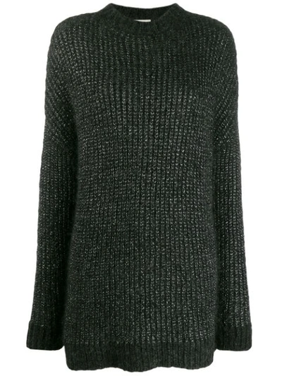 Saint Laurent Metallic Loose-knit Jumper In Black