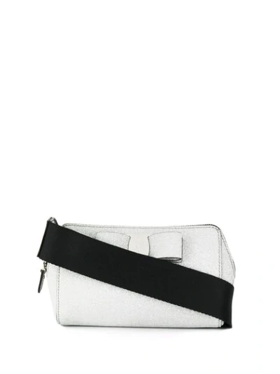 Ferragamo Vara Bow Glitter Crossbody Bag In Silver