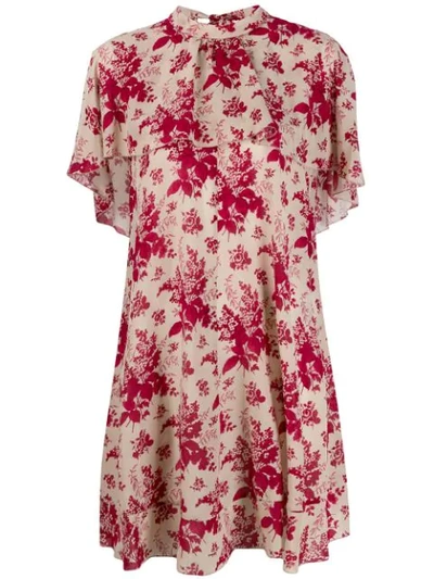 Red Valentino Floral Ruffled Dress In Neutrals