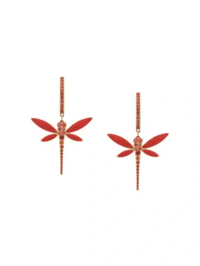 Anapsara 18kt Rose Gold Dragonfly Coral And Sapphire Earrings