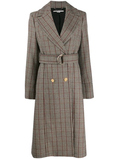 Stella Mccartney Check Print Long Belted Coat In Neutrals