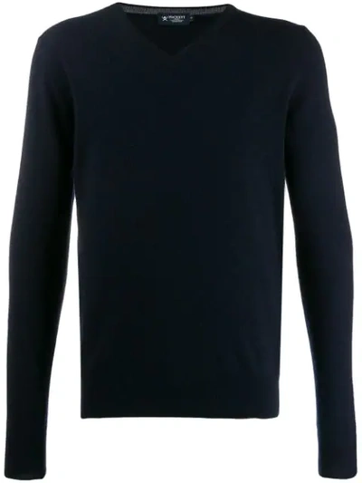 Hackett V-neck Knit Jumper In Blue