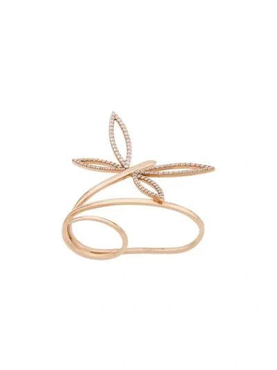 Anapsara 18kt Rose Gold Dragonfly Diamond Double-finger Ring
