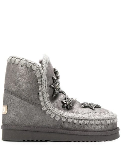 Mou Crystal Embellished Boots In Grey