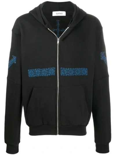 Adish Embroidered Detail Hoodie In Black