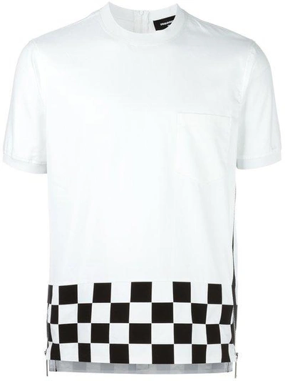 Dsquared2 Checkered Side Zip T-shirt In White