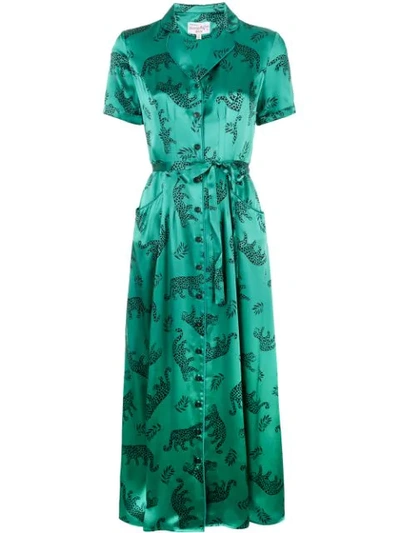 green leopard silk dress Olivia von Halle | Queenie Chanson Green Leopard Robe in Silk Satin | Women | Green Luxury Dressing Gowns