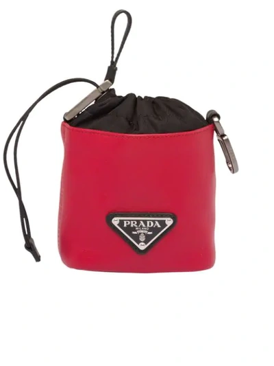 Prada Drawstring Leather Pouch In Red