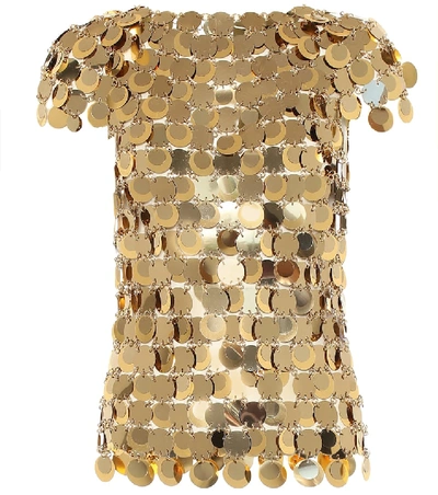 Paco Rabanne Chainmail Sequin Top In Gold