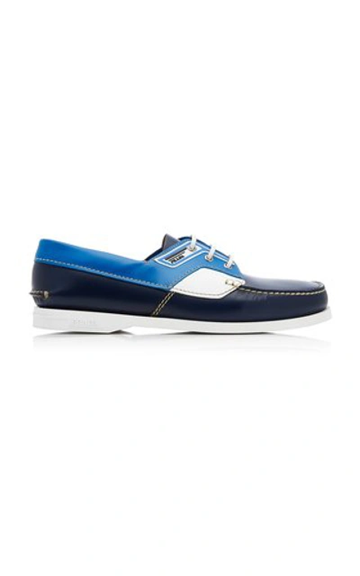 Prada Color-blocked Leather Boat Shoes In Blue