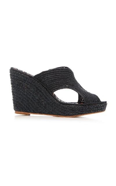 Carrie Forbes Lina Raffia Wedge Slides In Black