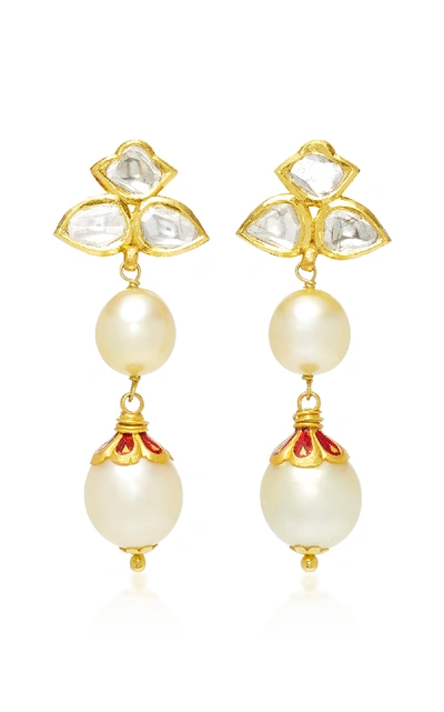 Sanjay Kasliwal 22k Gold Diamond And Pearl Earrings In White