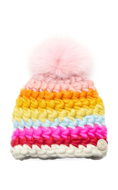 Mischa Lampert Exclusive Toddler Fur-topped Striped Wool Beanie In Multi