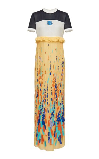 Prada Paneled Embroidered Chiffon Dress In Multi