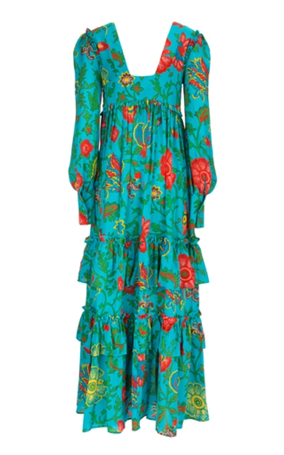 La Doublej Casati Ruffled Floral-print Maxi Dress In Blue