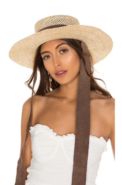 Janessa Leone Nina Suede-trimmed Straw Hat In Natural