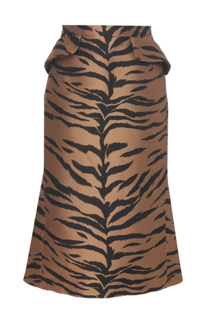 Carolina Herrera Tiger Printed Jacquard Midi Skirt In Brown