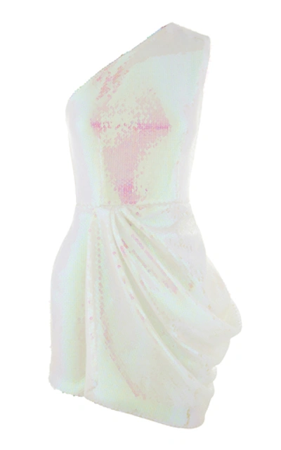 Alex Perry Kea One-shoulder Sequined Chiffon Mini Dress In White