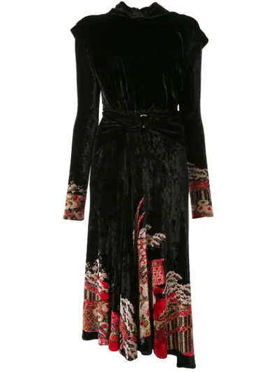Paco Rabanne Asymmetric Lurex-embroidered Velvet Dress In Black