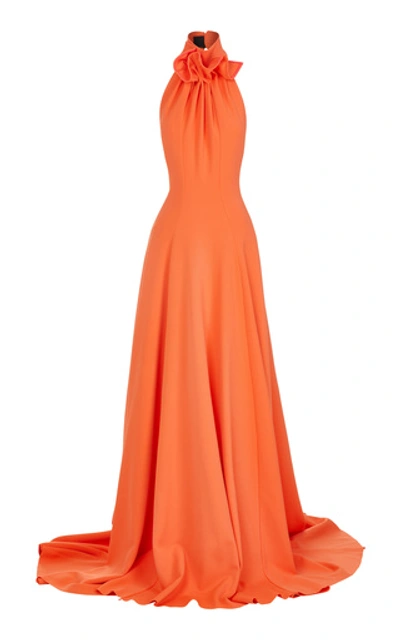 Maticevski Palma Gathered Cady Halterneck Gown In Orange