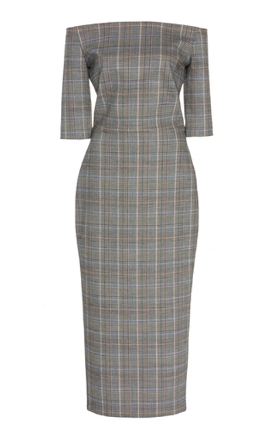 Martin Grant Off-the-shoulder Checked Wool-blend Midi Dress In Print