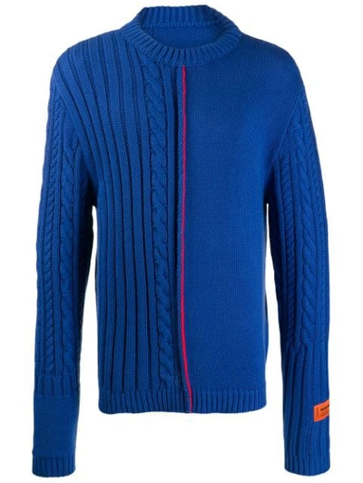 Heron Preston Logo-patch Cable-knit Jumper In Blue