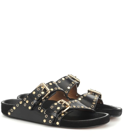 Isabel Marant Lennyo Double-strap Eyelet Leather Slides In Black