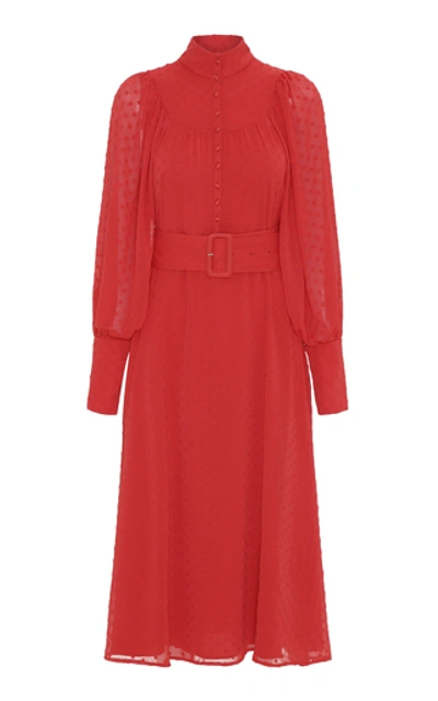 Rotate Birger Christensen Belted Fil Coupé Midi Dress In Red