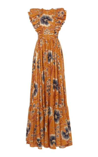 Ulla Johnson Antoinette Floral-print Silk Maxi Dress In Orange