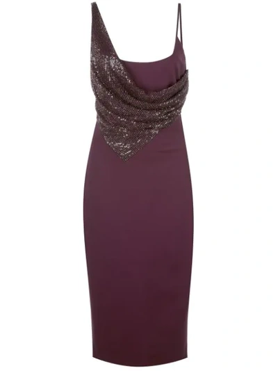 Cushnie Sequin-paneled Crepe De Chine Midi Dress In Purple