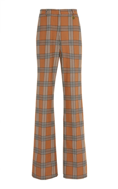 Lela Rose Maggie Plaid Wool-blend Wide-leg Pant In Brown