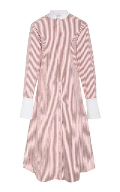 Marina Moscone Striped Cotton-poplin Midi Dress In Pink
