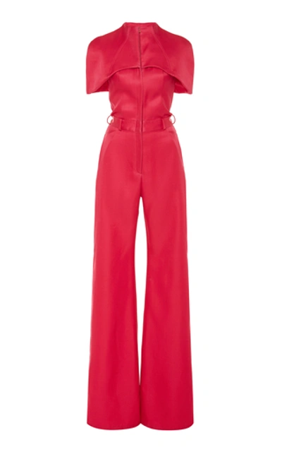 Brandon Maxwell Cape-effect Silk And Wool-blend Wide-leg Jumpsuit In Pink