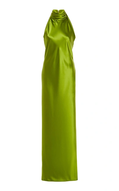 Brandon Maxwell Silk-satin Halterneck Gown In Green | ModeSens