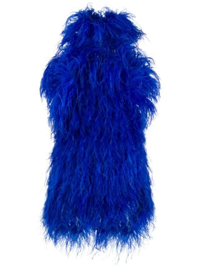 Attico Ostrich Feather Embellished Mini Dress In Blue