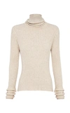 Anna Quan Heather Rib-knit Cotton Turtleneck In Neutral